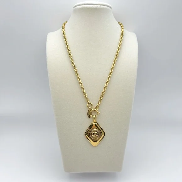 Chanel Vintage Rhombus CC Evening Drop Link Pendant Chain Necklace - Picture 1 of 5